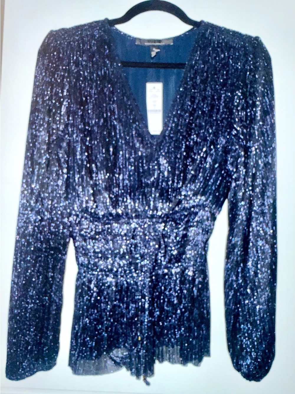 White House Black Market Navy Shimmer V-Neck Top